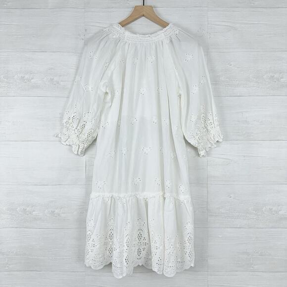Tart Mia White Eyelet Dress Women L Ruffle Hem Peasant Dainty Cotton Cottagecore - Picture 7 of 15
